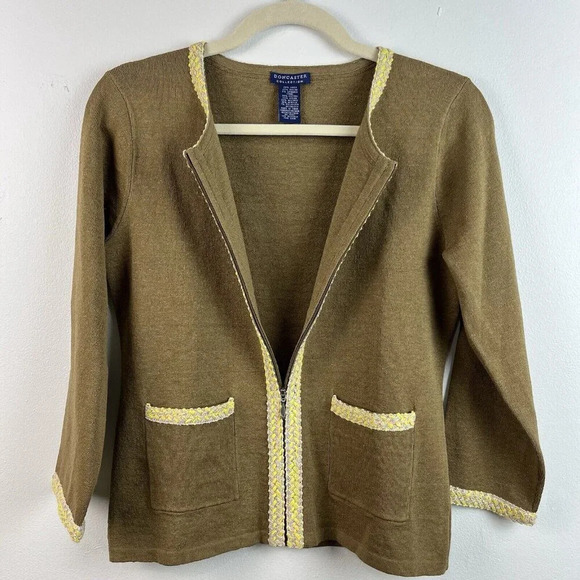 Doncaster Collection Linen Blend Cardigan Sweater Womens S Zip Metallic Trim - Picture 5 of 12